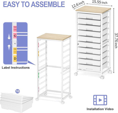 Rolling Cart with Drawers, 10 Drawer Rolling Cart, Storage Cart with Wheels - Image 3