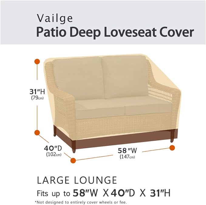 VAILGE 2-Seater Heavy Duty Patio Deep Bench Loveseat Cover, 100% Waterproof - Image 2