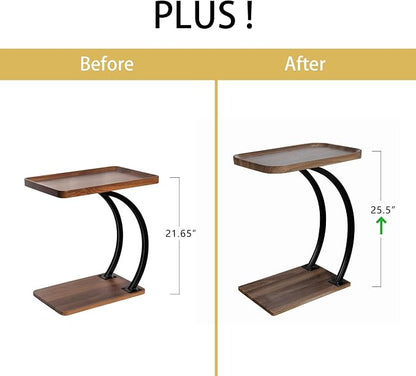 C Shaped end Table, 2tier Large Tray Wood top, Easy Install Heavy Duty Side - Image 6