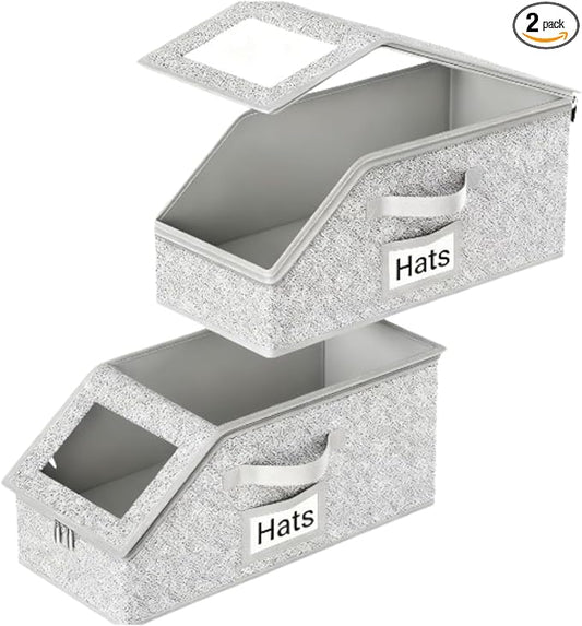 Space-Saving Hat Box with Clear Window Zipper Lid 2-Pack Stackable Closet Hat by Unknown