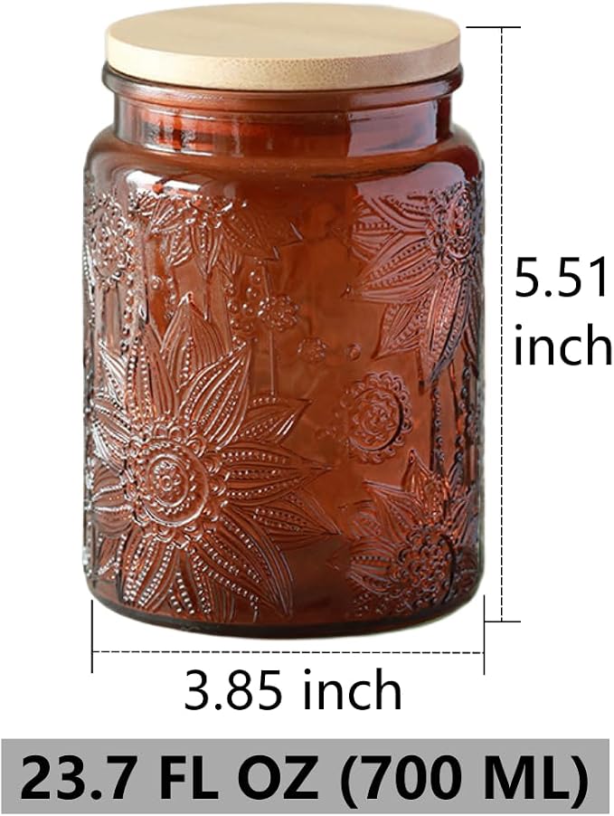 ANSQU Set of 2 Vintage Glass Kitchen Storage Counter Jar, 23.7 FL OZ Candy Jars - Image 2