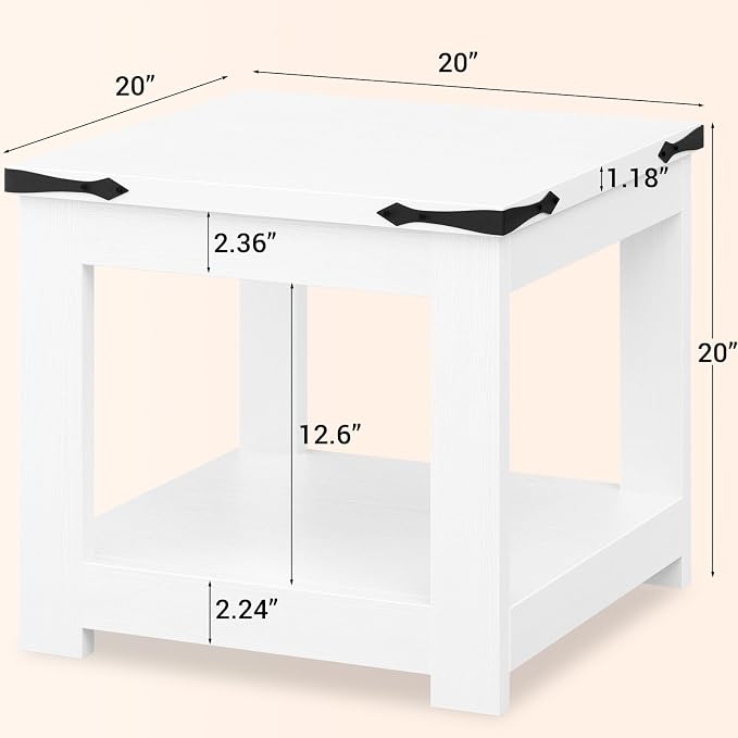 Homieasy End Table, 20 Inch Square End Table, Farmhouse Wood Side Table - Image 2