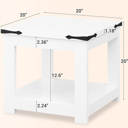 Homieasy End Table, 20 Inch Square End Table, Farmhouse Wood Side Table - Image 2