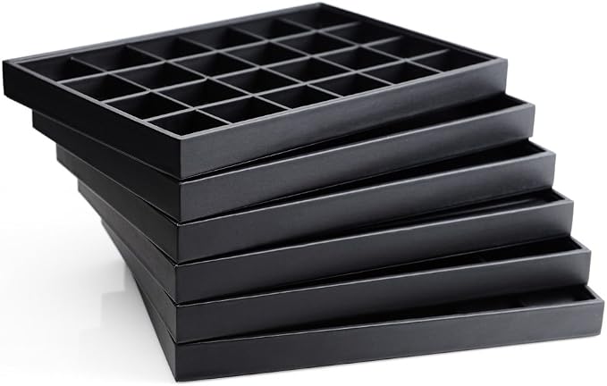 Black PU Leather Jewelry Display Tray 24 Grids Pendant Earrings Necklace - Image 6