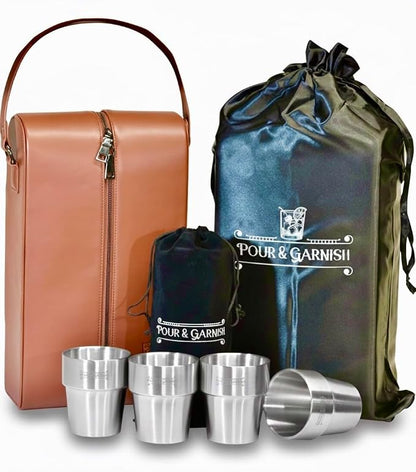 POUR & GARNISH Bourbon, Whiskey & Wine Double Bottle Travel Bag – Vegan Leather - Image 9
