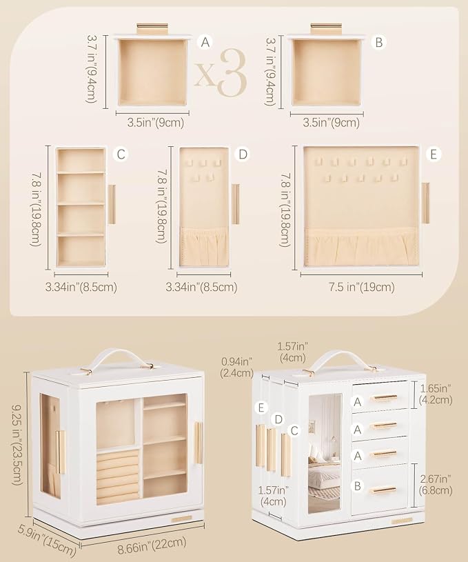 Homde Christmas Gifts Jewelry Box 360° Rotating, Necklace Earring Organizer - Image 6