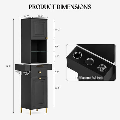 Salon Stations for Hair Stylist, Barber Station w/Glass Shelf & Golden Handles - Image 3
