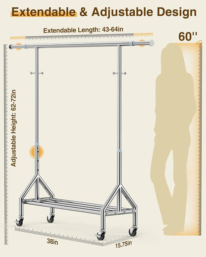 Upgraded 100% Stainless Steel Clothing Rack Load 760LBS, Heavy Duty Clothes - Image 6