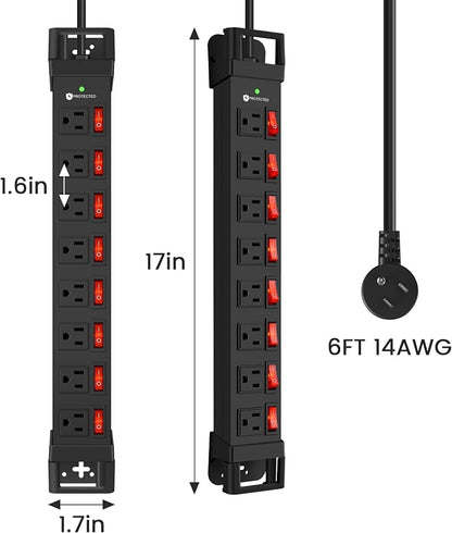 Heavy Duty Power Strip with Individual Switches, 8 Outlets 14 Gauge Industrial - Image 7