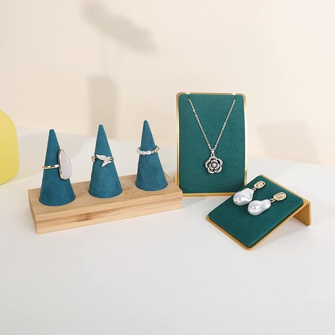 GemeShou Green Necklace display stand, Velvet Jewelry necklace display holder - Image 3