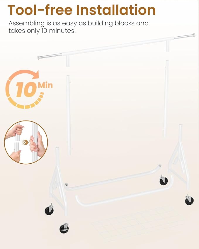 Heavy Duty Clothes Rack, Metal Clothing Rack Load 450 LBS, Rolling Coat Racks - Image 6