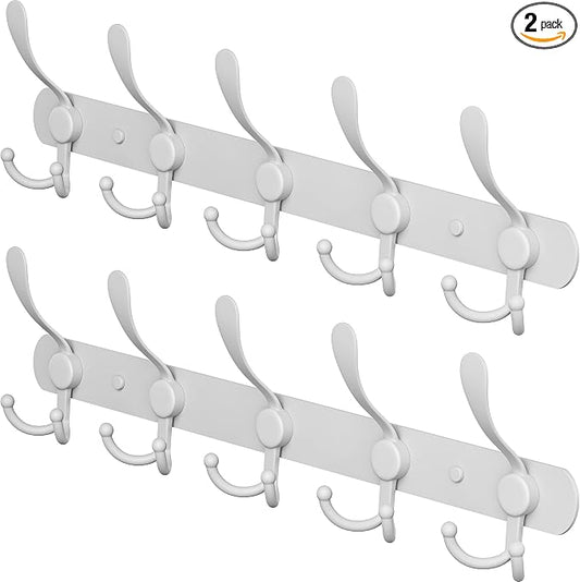 Coat Rack Wall Mount with 5 Tri Hooks, Stainless Steel 16 Inch – White Matte by SAYONEYES