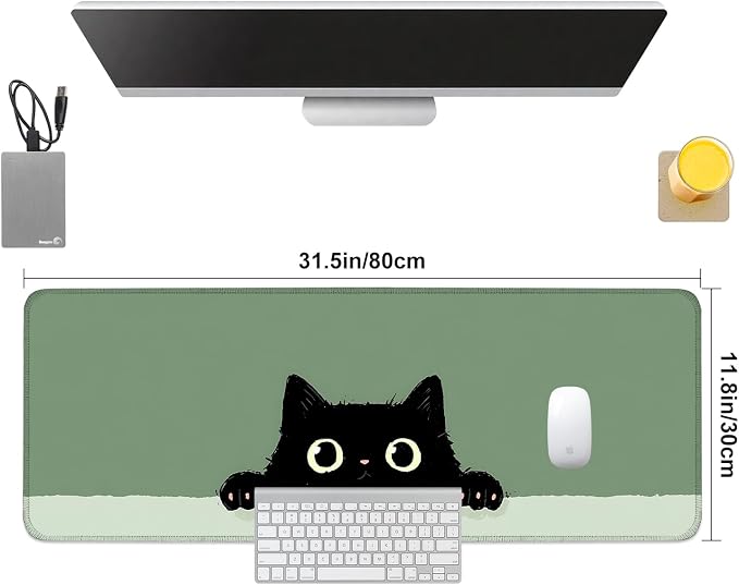 Cute Black Cat Large Mouse Pad – Extended Desk Mat 31.5 x 11.8 in– Kawaii Kitty - Image 8