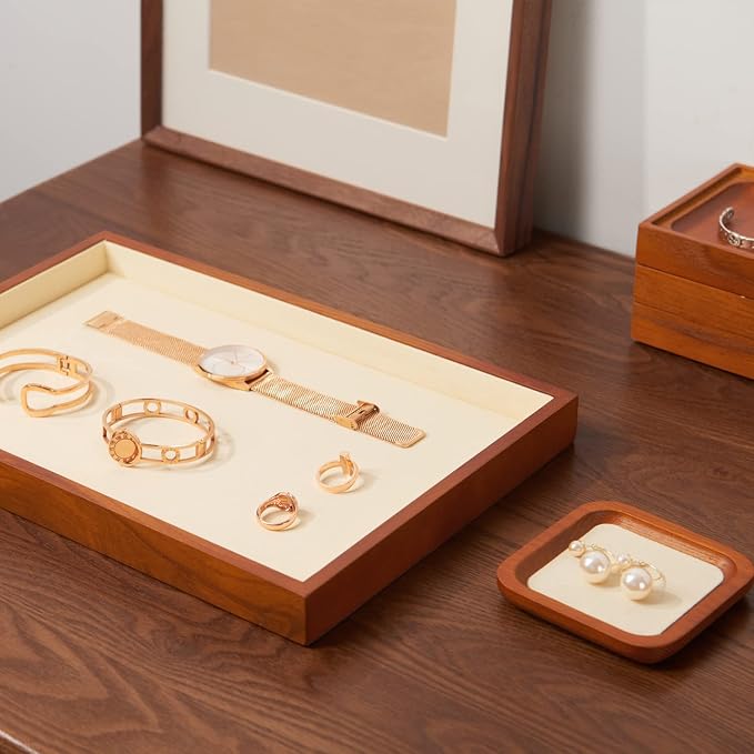 Oirlv Wood Flat Jewelry Tray Stackable Jewelry Drawer Organizer Showcase - Image 4