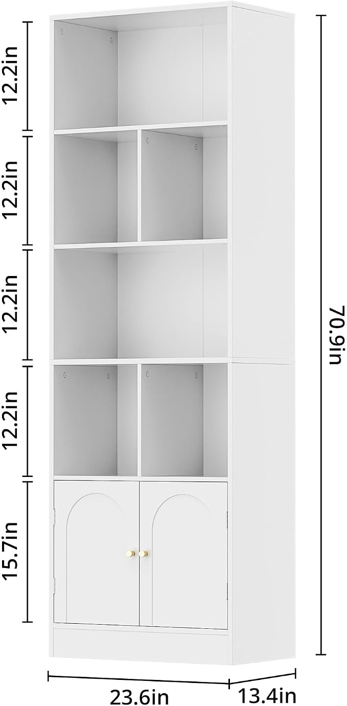 71" Tall Bookshelf with 6 Cubes and 2 Doors, 4-Tier Bookshelf, Open Shelf - Image 2