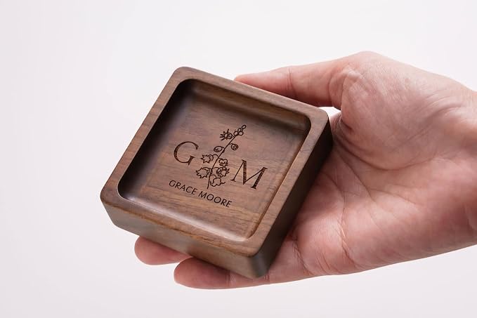 Walnut Wood Ring Holder, Engraved Jewelry Dish and Storage Tray, Personalized - Image 6