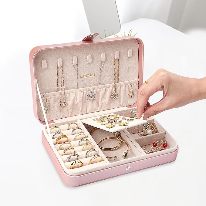 LANDICI Small Jewelry Box for Women Girls, PU Leather Travel Jewelry Case - Image 3