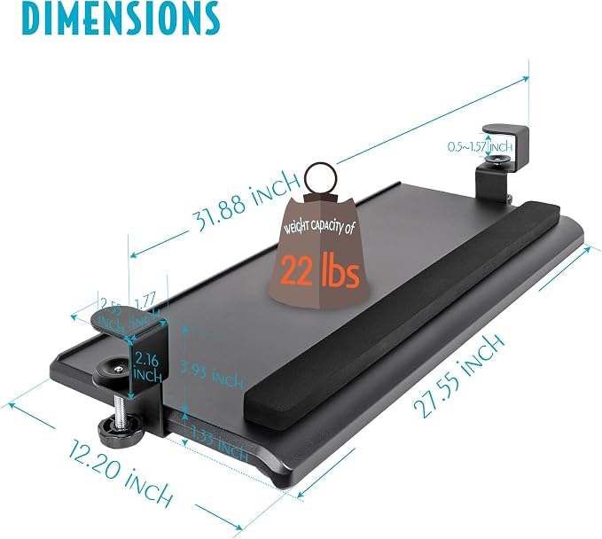 EHO Large Ergonomic C-Clamp Keyboard Tray Mount Under Desk - Image 2