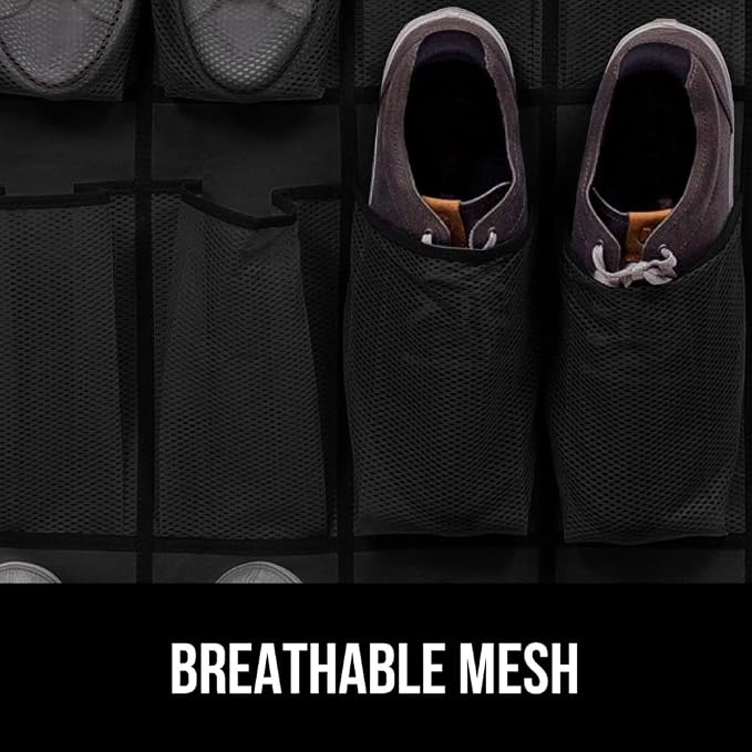 GORILLA GRIP Over the Door Shoe Organizer, 2 Pack, 24 Breathable Mesh Pockets - Image 5