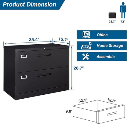 2 Drawer File Cabinet, Lateral Filing Cabinets - Image 3