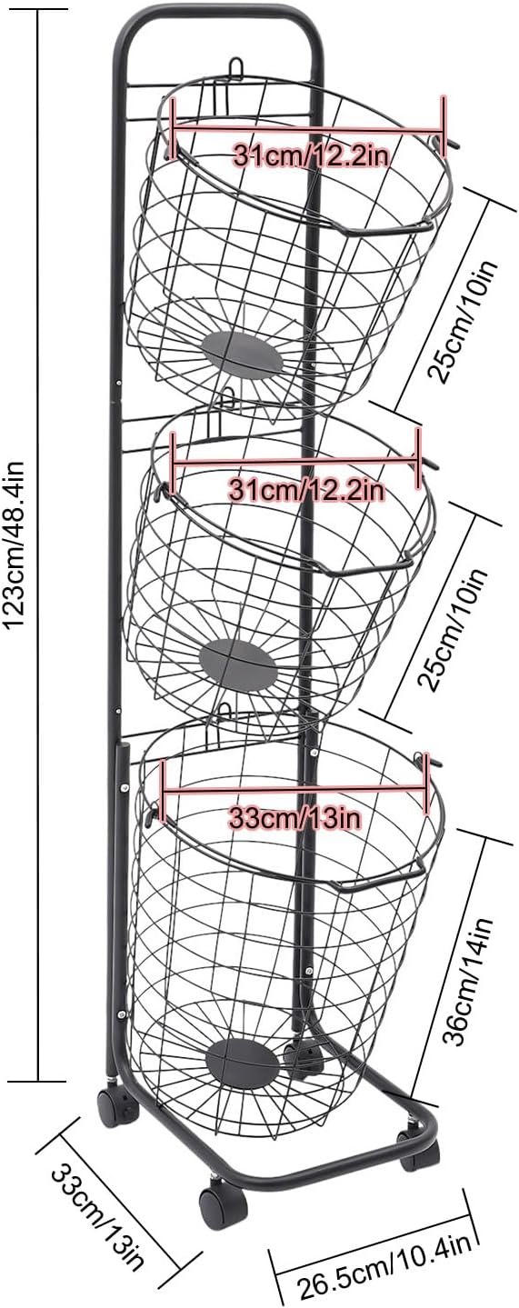 3-Tier Rolling Laundry Hamper - Image 3