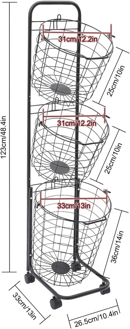 3-Tier Rolling Laundry Hamper - Image 3