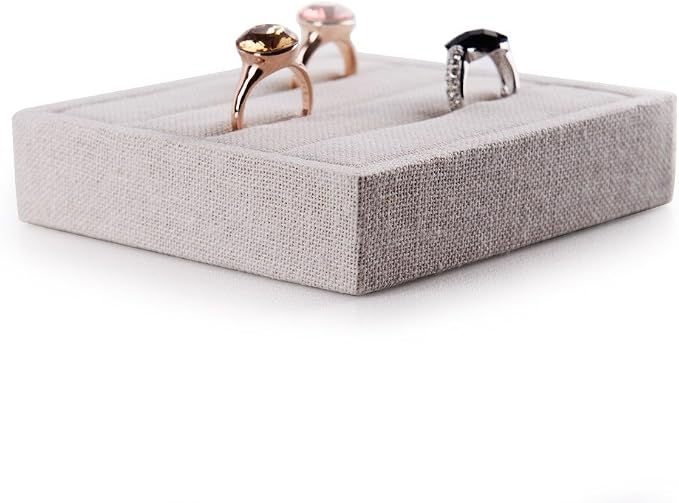 Oirlv linen 3 Slots Ring Earrings Display Trays Showcase Jewelry Organizer - Image 4