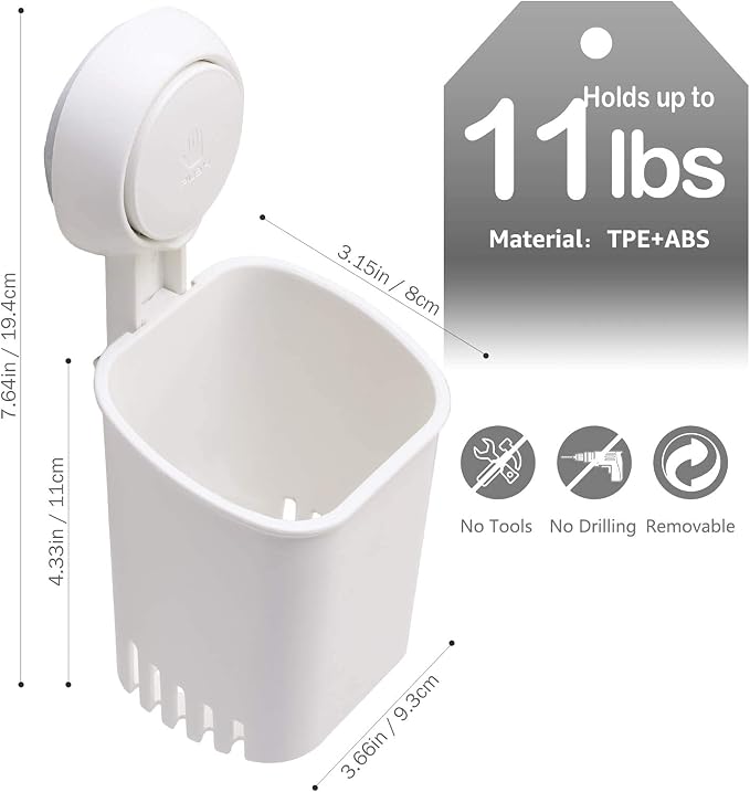 LEVERLOC Powerful Suction Cup Toothbrush Holder, Drill-Free Wall Shower Holder - Image 3