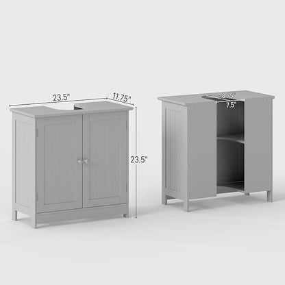 HOMCOM Under Sink Bathroom Cabinet, Pedestal Sink Storage Cabinet - Image 3