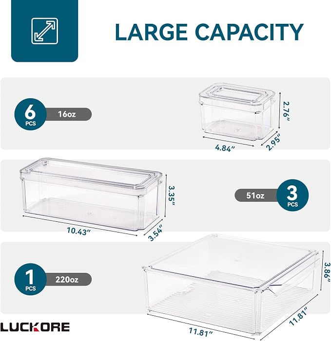 10 Pack Clear Fridge Organizer, Stackable Refrigerator Organizer Bins - Image 2