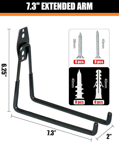 WMK 7.3'' Heavy Duty Garage Hooks, 4 Pack Wall Mount Garage Storage Hooks - Image 2