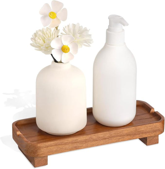 Wood Riser Small Decorative Tray Sink Soap Dish, Vanity Tray Pedestal Stand 8.7 by Hiitytin