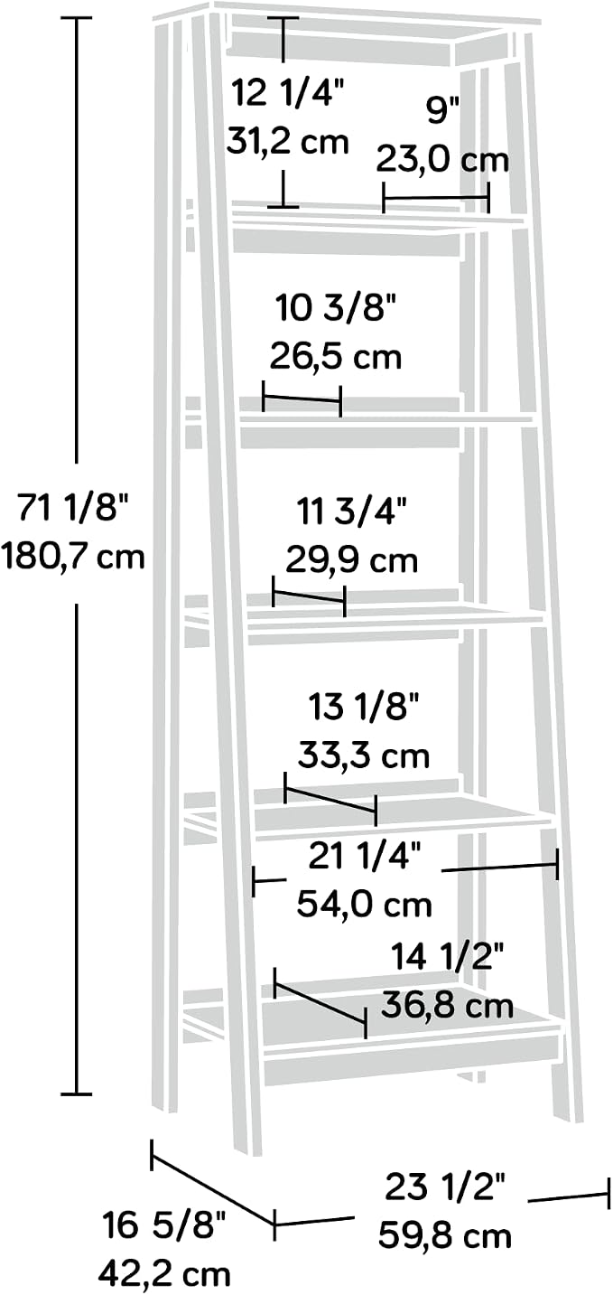 Sauder Ladder Bookshelf 5 Tier Trestle Ladder Shelf Wooden Bookcase, in Mystic - Image 3