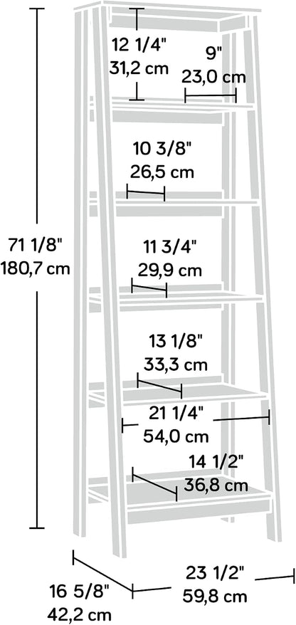 Sauder Ladder Bookshelf 5 Tier Trestle Ladder Shelf Wooden Bookcase, in Mystic - Image 3
