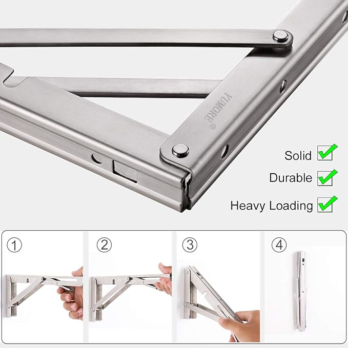 YUMORE Folding Shelf Bracket 18", Heavy Duty Stainless Steel Collapsible - Image 2