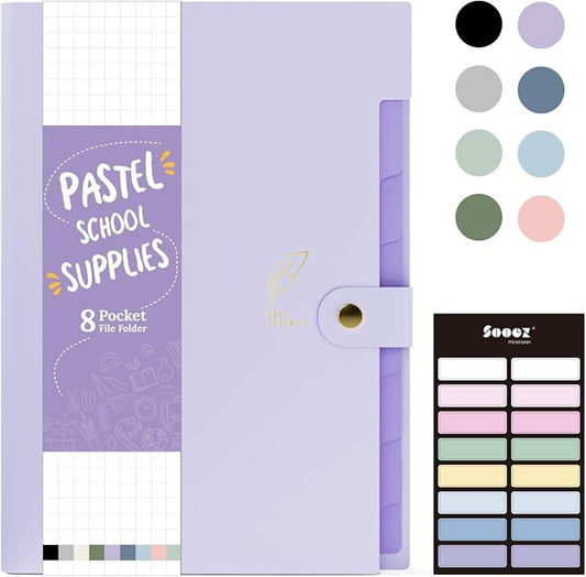 Sooez Aesthetic 8 Pocket Accordion File Organizer, Pastels Expanding File Folder by Sooez