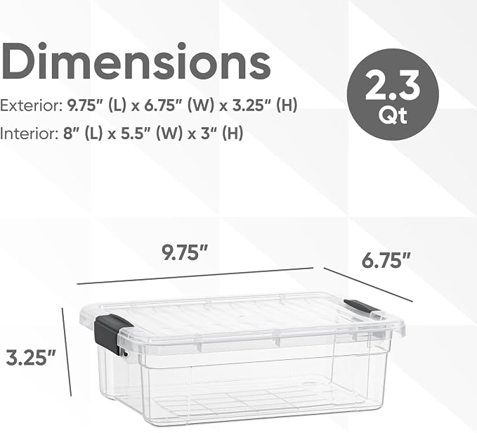 Superio Clear Storage Box with Lid, 2.3 Quart Plastic Container Bins - Image 2