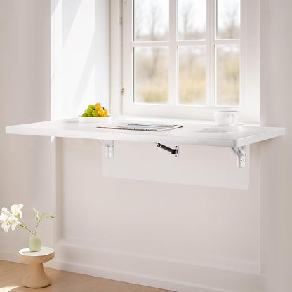 VEVOR Wall Mounted Folding Table, 35.4 x 19.7 inches Wall Mount Table, Floating - Image 2