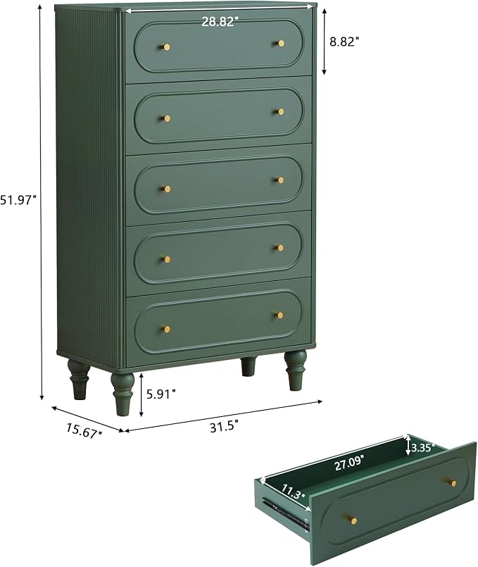 5 Drawer Fluted Dresser for Bedroom Set of 2, Mid Century Modern Chest of - Image 2