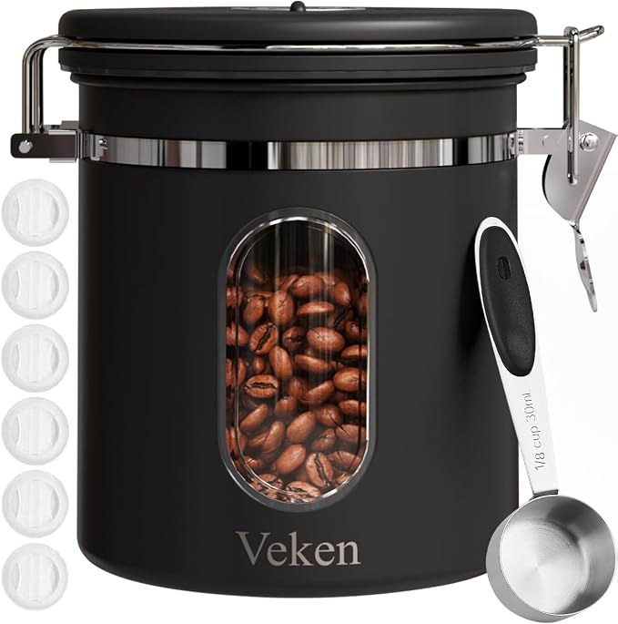 Veken Coffee Canister with Window, Airtight Stainless Steel Kitchen Food by Veken