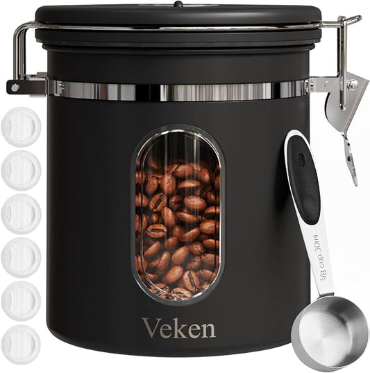 Veken Coffee Canister with Window, Airtight Stainless Steel Kitchen Food by Veken