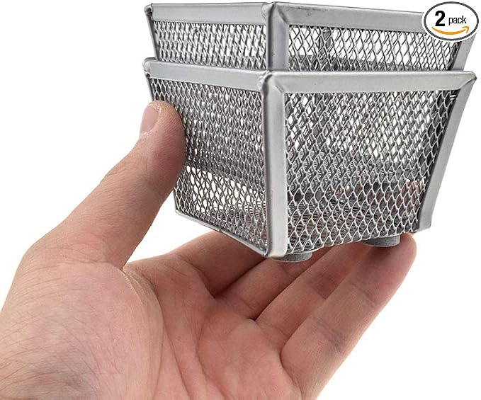 HAHIYO Stackable Paper Clip Mesh Holder cup 2.2" Height 2 Pack Silver Sturdy by HAHIYO