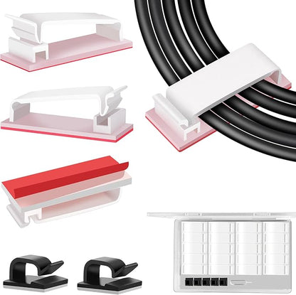 50 PCS Under Table Cable Management Clips White, Large Cable Clips by TidyHelper