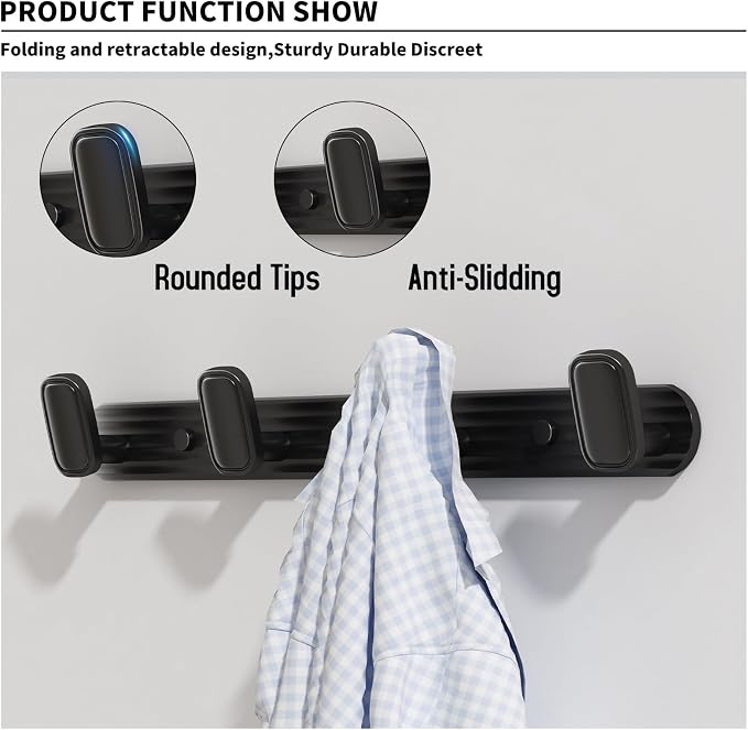 Coat Rack Wall Mount Black, 4 Hooks Rack Metal Coat Hanger Wall - Image 4