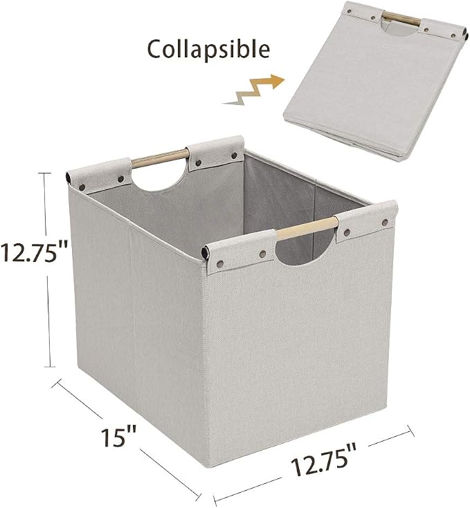 HOONEX Large Foldable Storage Bins, Linen Fabric, 2 Pack, - Image 5