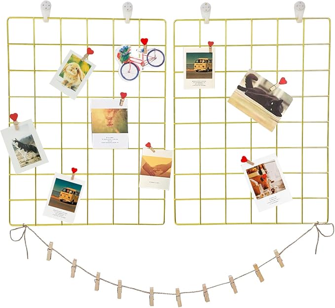 GBYAN Wall Grid 2 Pack Wire Photo Grid Panels Memo Board Wall Organizer by GBYAN