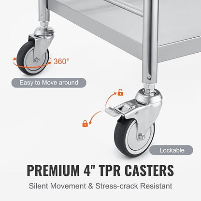 VEVOR Medical Cart, 2-Layer Stainless Steel Cart 220 lbs Weight Capacity - Image 4