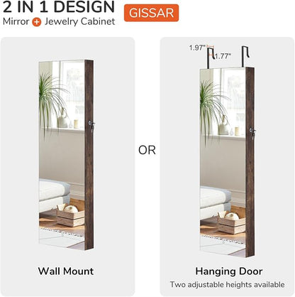 GISSAR Full Length Mirror Jewelry Cabinet, 6 LEDs Jewelry Armoire Wall Mounted - Image 6