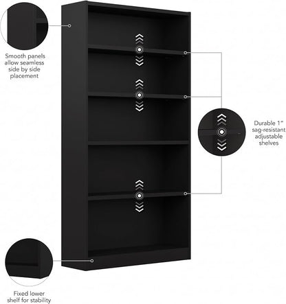 Bush Furniture Universal Tall 5 Shelf Bookcase in Black, Vertical Storage and - Image 6