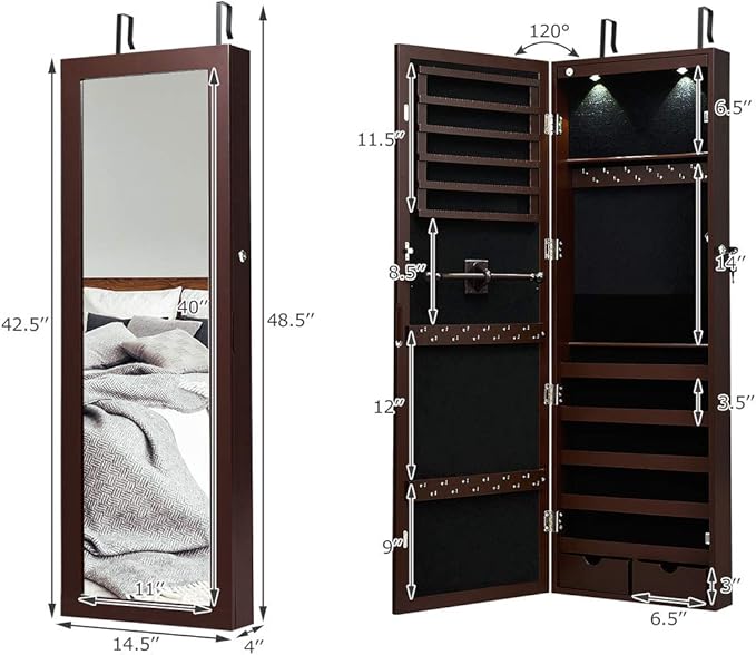 Giantex Jewelry Armoire Wall Door Mounted, Lockable Jewelry Cabinet - Image 7